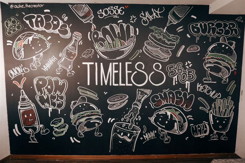 Kreidezeichnung einer Bowl an der Timeless-Wand